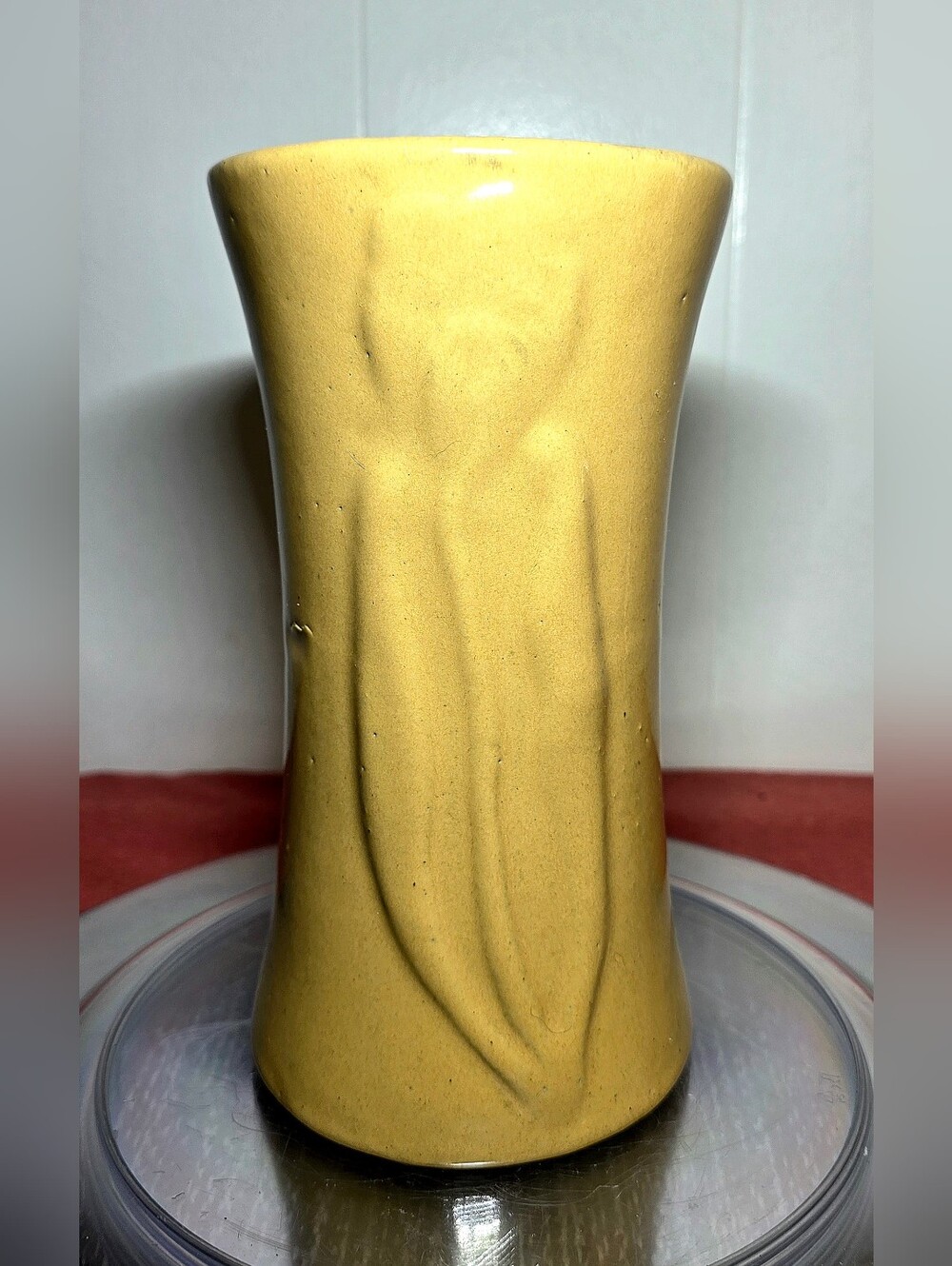 Zanesville Stoneware Company ZSC Gloss Mustard Yellow Pottery Vase 576 Vintage